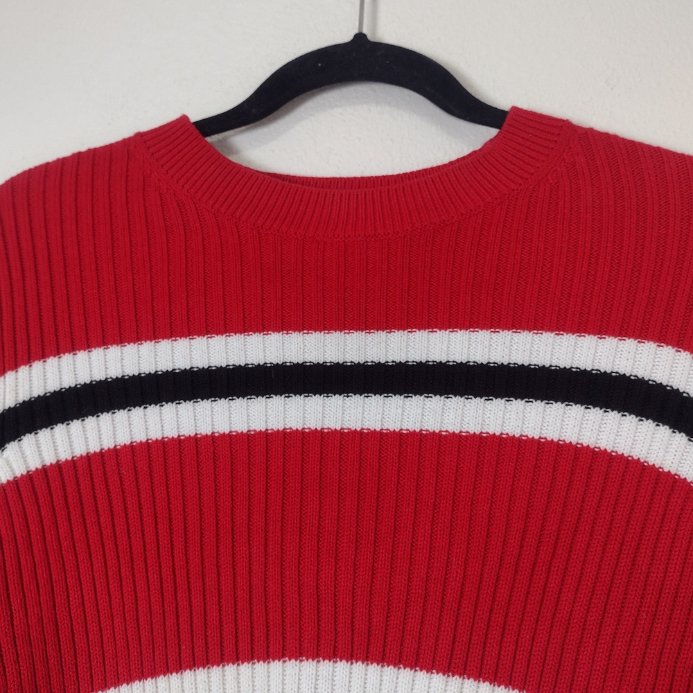 Tommy Hilfiger Tommy Jeans Red Striped Ribbed Knit Crewneck Sweater Size M - Picture 4 of 10